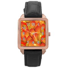 Pattern Texture Leaf Rose Gold Leather Watch 