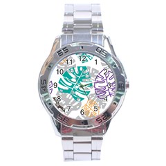 Pattern Leaves Rainbow Stainless Steel Analogue Watch by HermanTelo