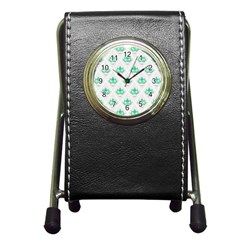 Plant Pattern Green Leaf Flora Pen Holder Desk Clock