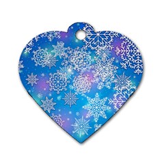 Snowflake Background Blue Purple Dog Tag Heart (one Side)