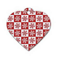 Snowflake Red White Dog Tag Heart (two Sides) by HermanTelo