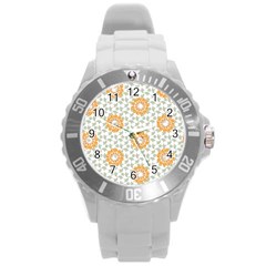 Stamping Pattern Yellow Round Plastic Sport Watch (l)