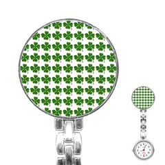 Shamrocks Clover Green Leaf Stainless Steel Nurses Watch