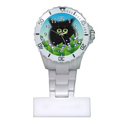 Kitten Black Furry Illustration Plastic Nurses Watch