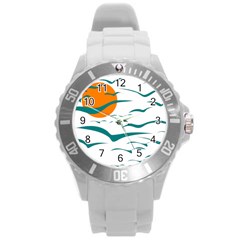 Sunset Glow Sun Birds Flying Round Plastic Sport Watch (l)