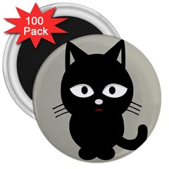 Cat Pet Cute Black Animal 3  Magnets (100 Pack) by Bajindul