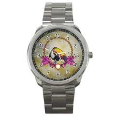 Cute Funny Coutan With Flowers Sport Metal Watch by FantasyWorld7