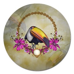 Cute Funny Coutan With Flowers Magnet 5  (round) by FantasyWorld7