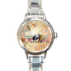 Funny Coutan With Flowers Round Italian Charm Watch by FantasyWorld7