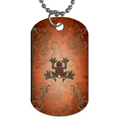 Beautiful Elegant Decorative Frog On Vintage Background Dog Tag (one Side) by FantasyWorld7