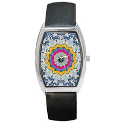 Kaleidoscope Bright Flower Mandala Barrel Style Metal Watch by Pakrebo