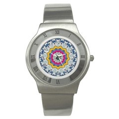 Kaleidoscope Bright Flower Mandala Stainless Steel Watch by Pakrebo