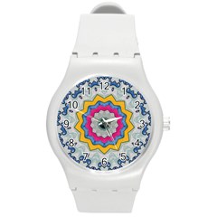 Kaleidoscope Bright Flower Mandala Round Plastic Sport Watch (m) by Pakrebo