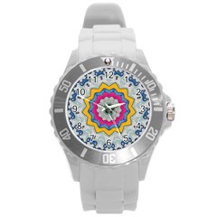 Kaleidoscope Bright Flower Mandala Round Plastic Sport Watch (l) by Pakrebo