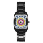 Kaleidoscope Bright Flower Mandala Stainless Steel Barrel Watch Front