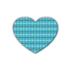 Cute Flowers Vines Pattern Pastel Turquoise Heart Coaster (4 Pack) 