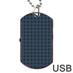 Argyle Dark Purple Black Pattern Dog Tag Usb Flash (two Sides) by BrightVibesDesign