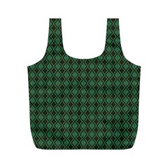 Argyle Dark Green Brown Pattern Full Print Recycle Bag (m) by BrightVibesDesign