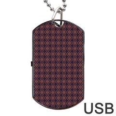 Argyle Dark Purple Yellow Pattern Dog Tag Usb Flash (two Sides) by BrightVibesDesign