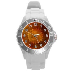 Orange Warm Hues Fractal Chaos Round Plastic Sport Watch (l) by Pakrebo