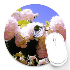 Pink Snowball Branch  Round Mousepads by okhismakingart