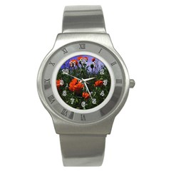 Poppy Field Stainless Steel Watch by okhismakingart