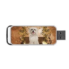 Cute Maltese Puppy With Flowers Portable Usb Flash (one Side) by FantasyWorld7