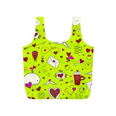 Valentin s Day Love Hearts Pattern Red Pink Green Full Print Recycle Bag (s) by EDDArt