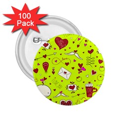 Valentin s Day Love Hearts Pattern Red Pink Green 2 25  Buttons (100 Pack)  by EDDArt