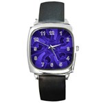 Fractal Blue Star Abstract Square Metal Watch Front