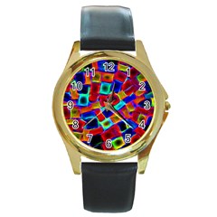 Neon Glow Glowing Light Design Round Gold Metal Watch by Pakrebo