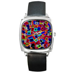 Neon Glow Glowing Light Design Square Metal Watch by Pakrebo