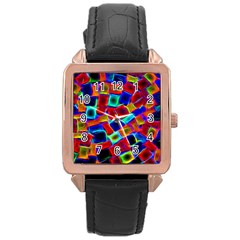 Neon Glow Glowing Light Design Rose Gold Leather Watch  by Pakrebo