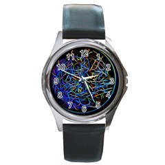 Neon Background Light Design Round Metal Watch