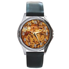 Bees Nature Animals Honeycomb Round Metal Watch