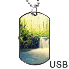 Waterfall River Nature Forest Dog Tag Usb Flash (one Side) by Pakrebo