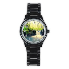 Waterfall River Nature Forest Stainless Steel Round Watch