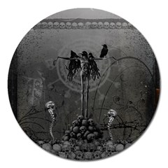 Awesome Crow Skeleton With Skulls Magnet 5  (round) by FantasyWorld7