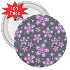 Seamless Pattern Flowers Pink 3  Buttons (100 Pack)  by Pakrebo