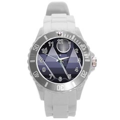 Background Stylized Scenery Round Plastic Sport Watch (l) by Pakrebo