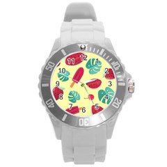 Watermelon Leaves Strawberry Round Plastic Sport Watch (l)