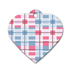 Fabric Textile Plaid Dog Tag Heart (two Sides)