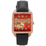 Abstract Flower Rose Gold Leather Watch  Front