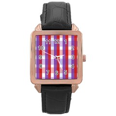 Gingham Pattern Line Rose Gold Leather Watch 