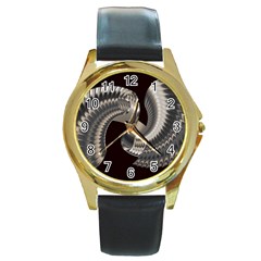 Ornament Spiral Rotated Round Gold Metal Watch