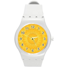 Wave Lines Yellow Round Plastic Sport Watch (m)