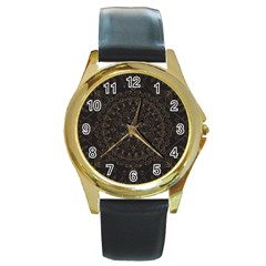 Floral Flowers Flourish Decorative Round Gold Metal Watch by Pakrebo