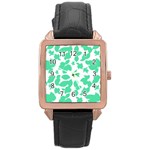 Botanical Motif Print Pattern Rose Gold Leather Watch  Front