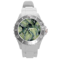 Closeup Photo Of Green Variegated Leaf Plants Round Plastic Sport Watch (l) by Pakrebo