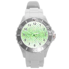 Green Pattern Curved Puzzle Round Plastic Sport Watch (l)